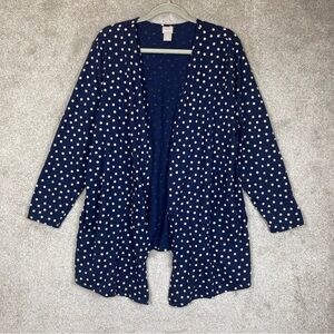 Chico’s Cardigan Womens 3 Blue Polka Dot Cotton Modal Blend Stretch- 4006